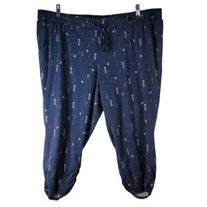 Torrid Arrow Challis Jogger Pant Blue 3X Pull On Pockets Tapered Ruched Lounge